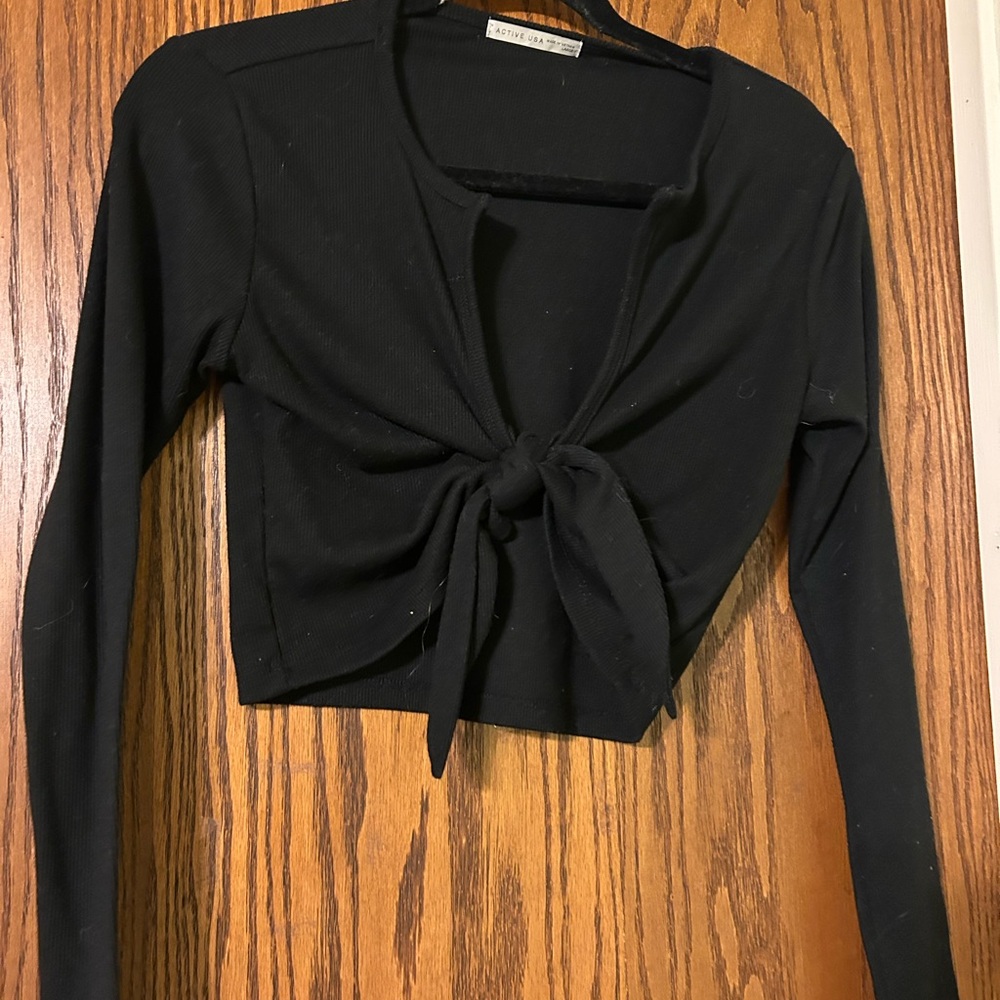 Active USA Black Long Sleeve Tie-Front Blouse